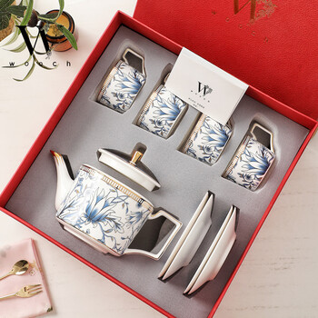 Wooch blue lotus series tea set new chinese coffee cup and saucer gift box home cup newlywed housewarming business gift