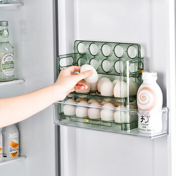 Sailoto egg storage box kitchen fresh-keeping organization egg box storage refrigerator side door egg tray flipping egg rack green
