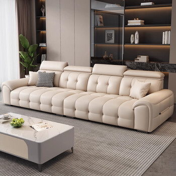 Wooden shang italian minimalist lawrence sofa living room 2025 new high-end atmospheric first layer genuine leather straight row solid wood leather furniture 3.0m straight row for 4 people, free leather big pedal, all-inclusive leather + upgraded sponge + latex + zipper see-through frame
