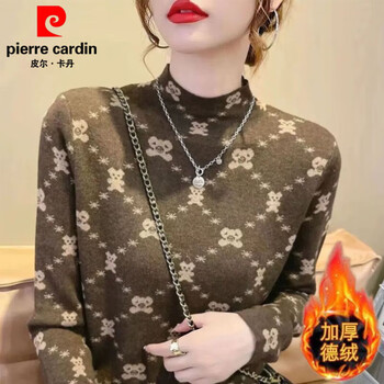 Pierre cardin winter style versatile long sleeve t-shirt women's german velvet warm half-turtle collar bottoming shirt thickened slim fit top women's half-turtle collar german velvet - bear brown s recommended 60-80 catties