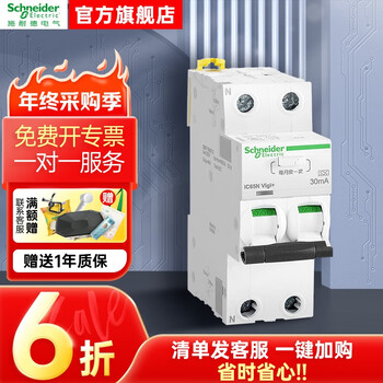 Schneider air switch a9 series ic65 vigi 2p/16a 25a 63a household air switch integrated circuit breaker 2p c63a 6ka30ma a9d65263