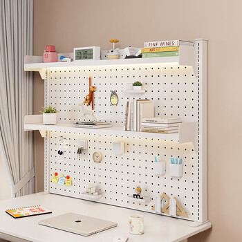 Mppmck desk bookshelf adjustable full iron hole board desktop desk storage rack computer desk storage rack clip-on white length 100*height 65 free 8-piece set + 12 magnetic buckles 2 layers