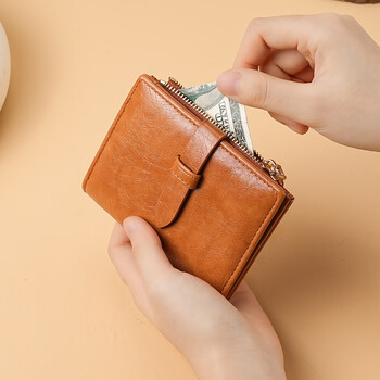Fu jian women's wallet niche retro wallet card holder all-in-one women's 2025 new short folding coin clip for gifts brown