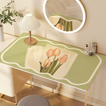 Yusenyi tulip dressing table leather table mat student eco-friendly desk mat girls dressing table waterproof and oil-free tulip avocado green 85cmx135cm (safe, no odor, worry-free and worry-free)