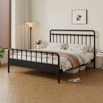 Yusenyi european-style iron bed modern and simple 1215 meters 18 meters single double bed princess thickened children's iron frame bed a type black high bed end upgraded bed board adjustable height 1200mm*2000mm