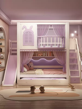 Yusenyi solid wood small apartment bottom bunk bed children's bed girl princess wide bunk bed mother-in-law high and low bunk bed bunk bed 1500mmx2000mm bunk bed (with curtains for the upper bunk and upper and lower mattresses) more combinations
