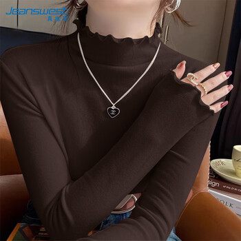 Jeanswest stand-up collar long-sleeved t-shirt for women 2025 autumn and winter new high-end fashion simple solid color inner layering shirt