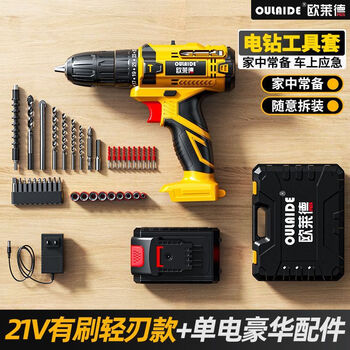 Oled household tool set 21v electric drill multi-functional commonly used tool box hardware electrician woodworking repair set 21v brushed light blade + single electric luxury accessories