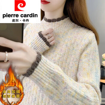 Pierre cardin thickened velvet half-turtleneck sweater for women 2025 autumn and winter loose and stylish pullover knitted bottoming shirt warm long-sleeved trend mi xing plus velvet s 85-95 catties