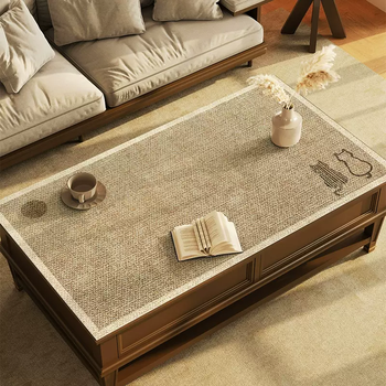 Yusenyi log-style simple coffee table table mat waterproof and oil-proof tablecloth pvc rectangular new dining table surface wabi-sabi line cat 60cmx130cm (collection and purchase, priority delivery)