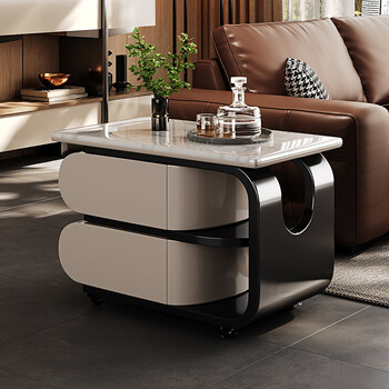 Juhuadi modern simple microcrystalline stone coffee table square storage side table living room home multi-functional side table with wheels for small apartments 75*45*55 swan white microcrystalline stone mobile coffee table installation free