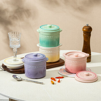 Ono seven days ceramic stew cup with lid and waterproof household crock pot soup bird's nest steaming cup stew pot small soup cup household ceramic stew cup gradient powder 550ml