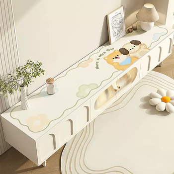Yusenyi simple cream style tv cabinet table mat waterproof and oil-proof coffee table tablecloth shoe cabinet mat sideboard mat desktop hello wangwang green 40cmx180cm (no fear of knives and forks, no traces left)