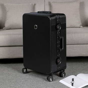 Ye yu shark trolley case aluminum frame wheel luggage suitcase for women and men sturdy and durable suitcase large capacity leather case atmospheric black dry and wet separation + double closed liner sleeve + sticker 30 inches