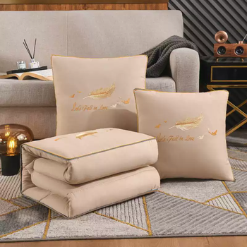 Yusenyi car pillow and quilt dual-use high-end multi-functional cushion quilt sofa pillow nap air-conditioning pillow quilt foldable skin-friendly cotton feather beige (for all seasons) single 50x50cm unfolded 150x190cm
