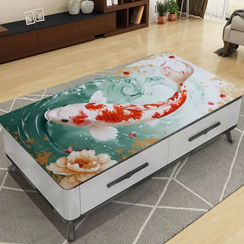Yusenyi coffee table tablecloth ins waterproof, oil-proof and scalding pvc table mat soft glass rectangular dining table tv cabinet free red and white carp 75x140 rectangular