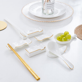 Pinjude gold-painted bone china rectangular chopstick holder chopstick holder dining table spoon holder hotel gold-rimmed bracket holder public chopstick holder storage rack holder 4 pieces - gold-painted rectangular bone china chopstick holder