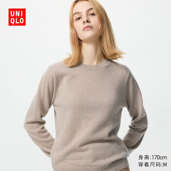 Uniqlo women's cashmere crew neck sweater/long sleeve sweater 25 autumn and winter new style 479160 31 beige 2xl/165/100b