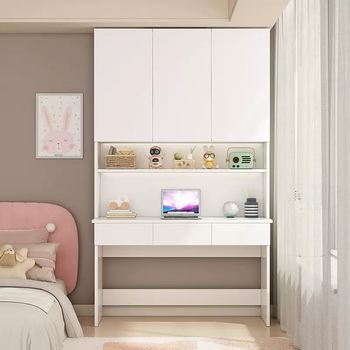 Yusenyi all solid wood desk bookshelf bookcase integrated table wall bedroom study table balcony desk home computer desk (all solid wood ecological board) cream white package upstairs package installation 1.6x0.55x2.3m