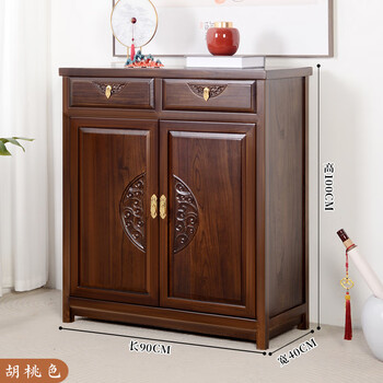 Ruichengtang sideboard solid wood new chinese style home living room storage locker storage entrance cabinet shoe cabinet multi-layer high cabinet in one walnut color 90*40*100 high no installation required