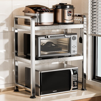 Benwang (bw) 304 stainless steel kitchen microwave oven rack multi-functional household oven rack countertop rice cooker storage rack dragon scale laminate 304 three layers 53cm + free hooks * 6 - anti-slip and anti-fingerprint