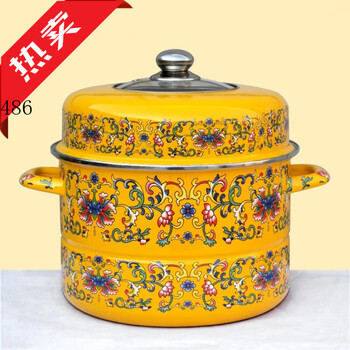 Lin yan enamel steamer enamel enamel large capacity two-layer household steamer multi-functional thickened soup pot cooking stew pot electromagnetic huang goulian 34cm outer diameter