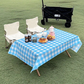 Shijanu outdoor camping waterproof tablecloth egg roll table picnic mat 0.8x1.4m light blue grid 10 sheets 80 windproof stickers included