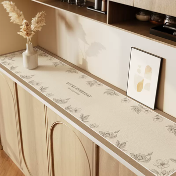 Yusenyi wabi-sabi style elegant tv cabinet table mat dining side counter top protection mat water oil entrance table shoe cabinet mat outline flower language coffee 35cmx180cm suitable for tv cabinet
