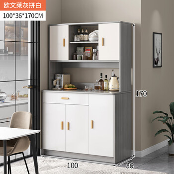 Shu yiran living room dining cabinet against the wall integrated small apartment storage cabinet kitchen multi-functional storage rack cabinet wine cabinet tea cabinet heightened upgrade with shelf version owen lai gray and white 100cm