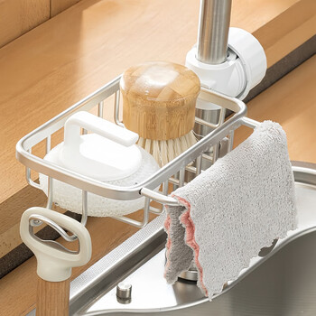 Home katei story japanese sponge drain rack stainless steel rag storage kitchen dishwashing sink pool faucet narrow side storage rack upgraded model (thickened space aluminum)