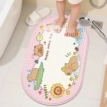 Yusenyi suction cup pvc oval bathroom anti-slip mat children's anti-fall foot mat shower room bathroom floor mat children's bath mat foundation crocodile strong anti-slip safe bathing 40cm x 70cm oval suction cup floor mat