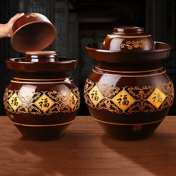 Jinxiubainian pickle jar sichuan household red pomelo earthenware old-fashioned pickle jar ceramic thickened pickle sealed pickle jar thickened 6 pounds with lid / free stainless steel vegetable clip