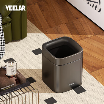Veelar lidless trash can for household large size living room, bedroom, bathroom, kitchen, large capacity, double-layer bucket, simple and beautiful, 9l-volcanic lime, bedroom/bathroom