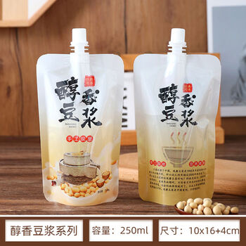 Shantou lincun factory direct batch soy milk bag self-standing spout bag transparent breakfast drink juice bag disposable portable 1000 free funnel 250ml mellow soy milk bag