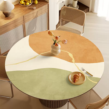 Yusenyi morandi round table mat 2025 new high-end tablecloth round waterproof and oil-proof no-wash table mat tea warm orange green diameter 110cm