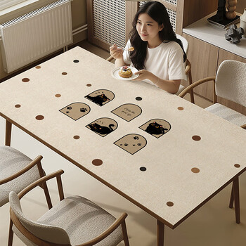 Wabi-sabi style silicone table mat, no-wash, waterproof, oil-proof, anti-scalding tablecloth, light luxury, high-end coffee table tabletop protection pad, meow house 40x60 (can be matched with a small placemat)