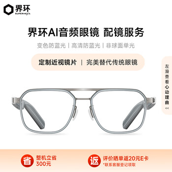 Superhexa ai smart glasses, real-time translation, wireless binaural stereo, non-bone conduction, titanium frame pilot style, titanium gray, customized myopia lenses