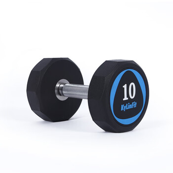 Kylinfit commercial pu dumbbell round head environmentally friendly ten-sided handbell men's 2.5~25kg full specification fitness equipment 10kg single