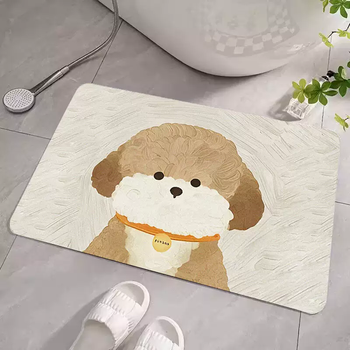Yusenyi bathroom floor mat bathroom kitchen absorbent foot mat quick-drying home entry door mat bathroom toilet door non-slip mat cartoon light beige puppy 80x100 cm entry door