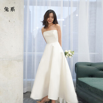 Rabbit style certificate clothing satin wedding dress simple 2025 autumn new korean version tube top high waist slim dream princess outdoor beige m