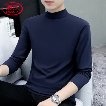 Langsha pure cotton turtleneck bottoming shirt for men in autumn and winter, men's long-sleeved vest half turtleneck solid color warm top, royal blue t192 3xl recommended 160-175 catties