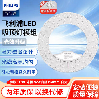 Philips (philips) led ceiling wick 32w white light 6000k round magnetic modification wick replacement light source no blue light panel module 1 pack