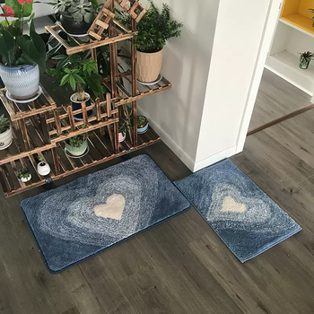 Yusenyi carpet dressing room bedroom semi-circular bathroom water-absorbent floor mat bathroom entry door mat thickened household rectangular gradient love blue 40x60-50x80 two pack more painting cost-effective