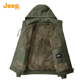 Jeep jeep plus velvet warm high-end embroidered work jacket men's 2025 autumn and winter new loose cotton jacket men's cotton jacket
