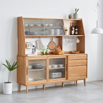 He jiagong nordic solid wood sideboard living room wall-mounted multi-functional wine cabinet tea cabinet kitchen simple log storage storage cabinet whole cabinet 180*40*169cm
