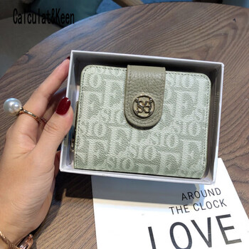 Calculat&keenck women's wallet card bag wallet all-in-one bag women's multi-card slot wallet large capacity card holder short coin purse green goddess' day gift ghostwriting greeting card