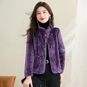Kebei's warm and stylish imitation mink velvet jacket for women in autumn and winter new style small mother's outfit imitation fur one-piece purple xl