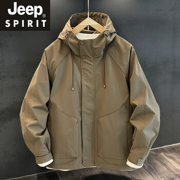 Jeep spirit autumn and winter cotton warm outdoor jacket men's casual versatile trendy brand loose hooded work jacket green spring and autumn xl
