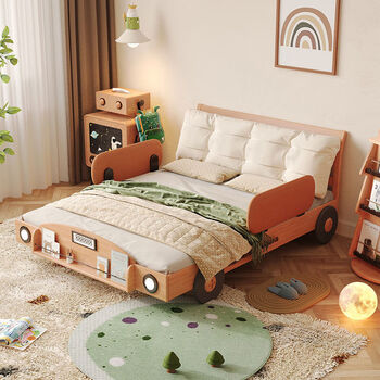 Yusenyi car bed solid wood children's bed boy with guardrail bedside lamp internet celebrity bedroom beech japanese style single bed for boys + 700 yuan to upgrade full beech wood row frame + 600 yuan to upgrade genuine leather backrest bag 1200mm*2000mm without