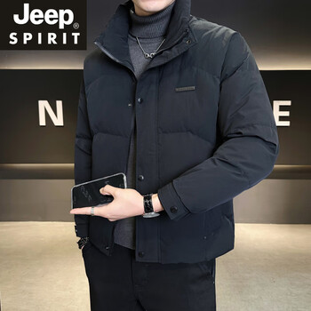 Jeep spirit down jacket winter men's 2025 new trendy brand korean version slim and high-end light thin thickened short jacket men black l